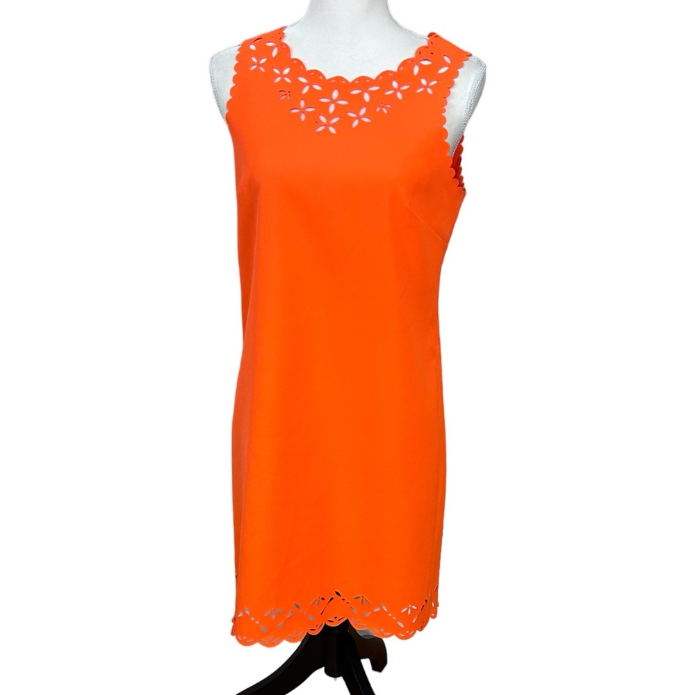 J. Crew bright orange shift dress laser cut
